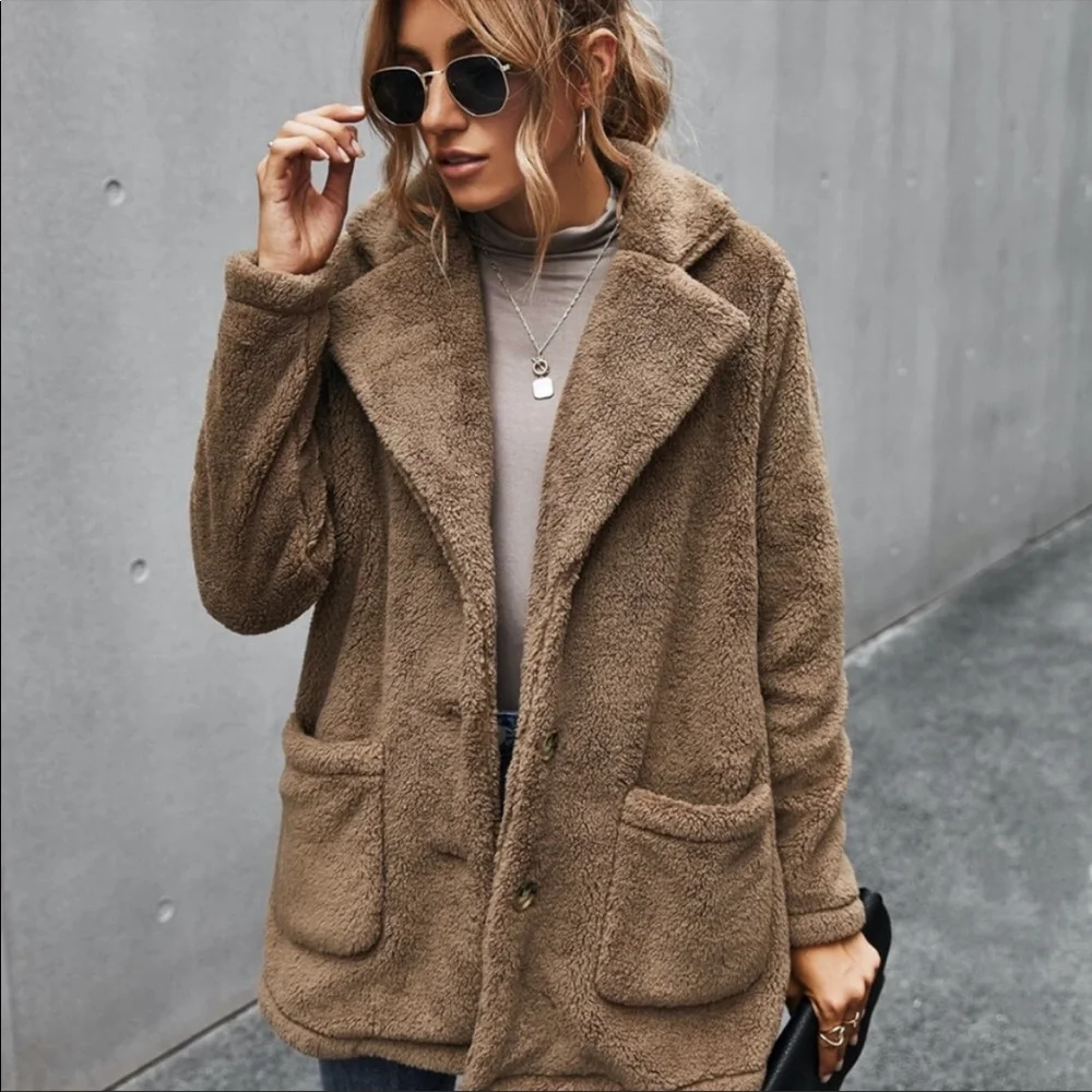Redwood pocket button  teddy pea coat jacket - Picture 11 of 13